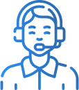 Pictogram van een mannelijke bouwvakker met koptelefoon en microfoon voor klantenondersteuning
